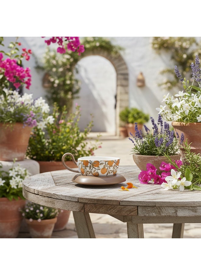 AKDC Elegant White Ceramic Tea Cup with Orange Fruit Print & Taupe Saucer, Modern Tea Set 200ml - Image 3