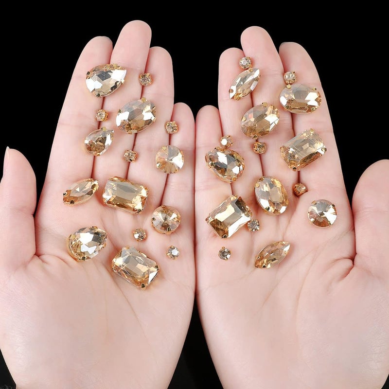Choupee Champagne Sew On Rhinestones, Gold Prong Setting Rhinestone 130PCS Sewing Claw Rhinestone Mixed Shapes Sew On Glass Gems for Jewelry, Clothes, Costume, Shoes,Dress, Garments - Image 4