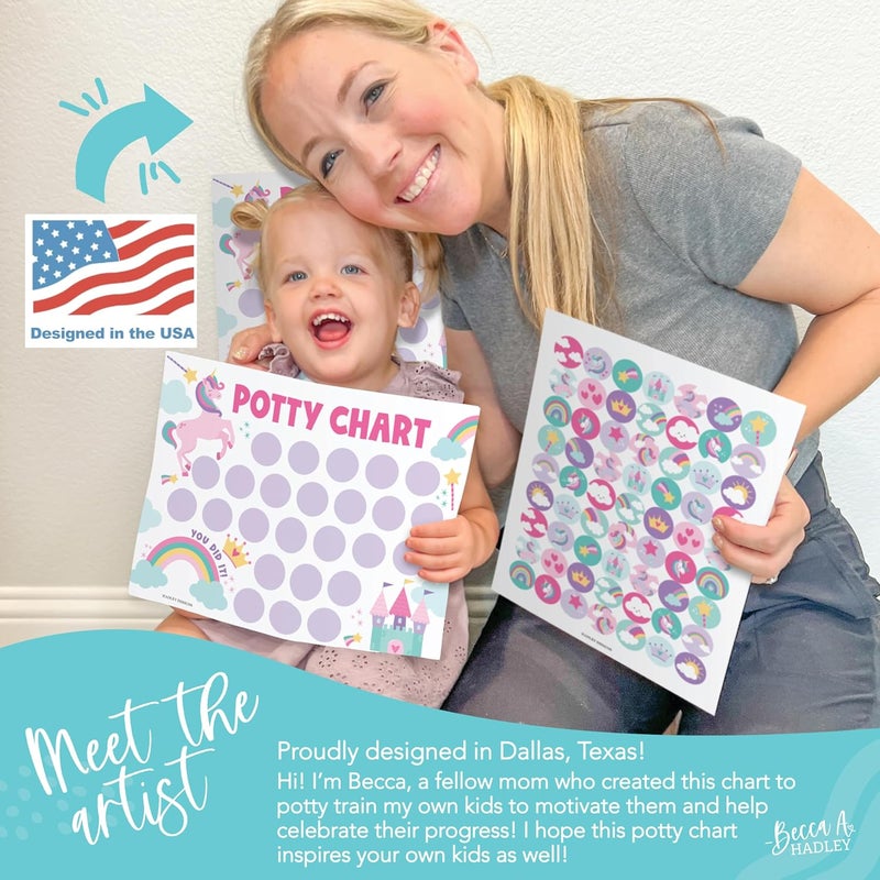 Hadley Designs Potty Training Chart for Toddlers Girls -10 Sticker Potty Chart for Toddlers Girls, 8.5x11" Potty Training Sticker Charts for Toilet Success, Unicorn Toddler Reward Chart for Kids - Image 3