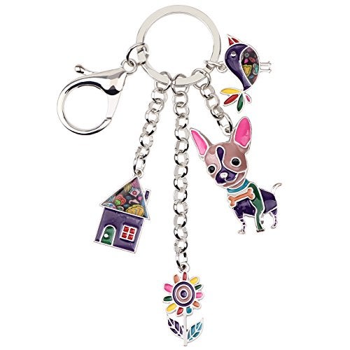 BONSNY Enamel Zinc Alloy Birds Flower Butterfly Key Chains Keyrings For Women Handbag Car Key (Purple) - Image 1