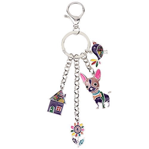 BONSNY Enamel Zinc Alloy Birds Flower Butterfly Key Chains Keyrings For Women Handbag Car Key (Purple) - Image 3