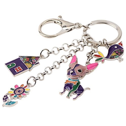 BONSNY Enamel Zinc Alloy Birds Flower Butterfly Key Chains Keyrings For Women Handbag Car Key (Purple) - Image 2