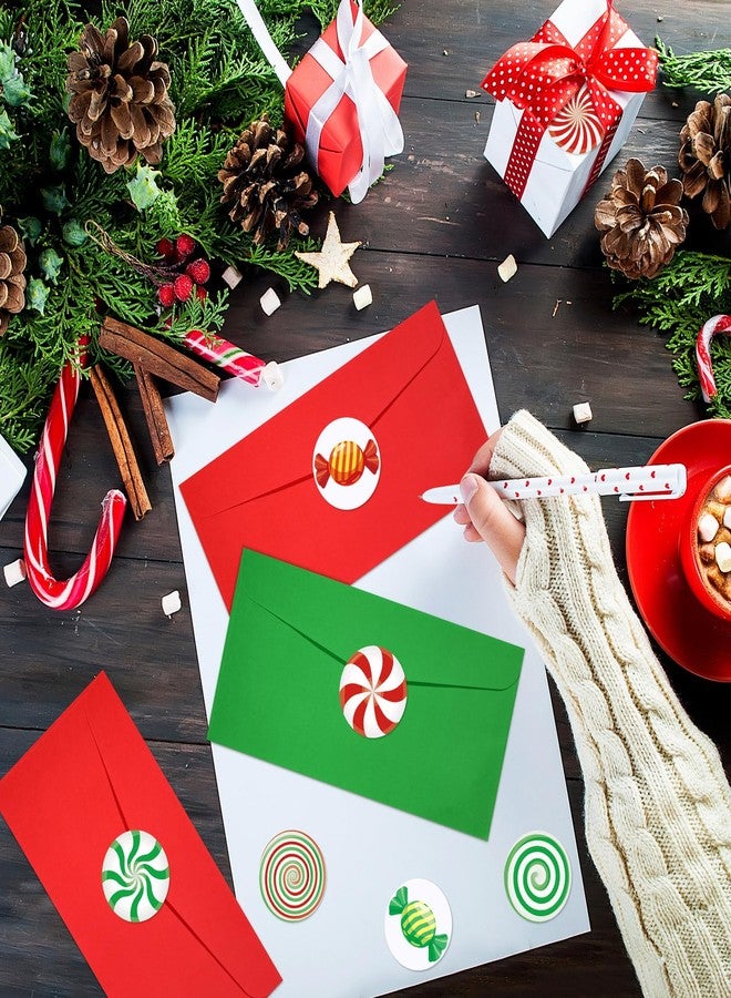 Fullhawl 100 Pieces #10 Christmas Envelopes Green and Red Envelopes with 120 Pieces Christmas Peppermint Candy Seal Stickers Self Adhesive Greeting Card Pockets for Holiday Mail Gift Wrapping - Image 5