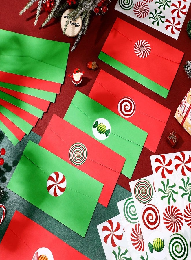 Fullhawl 100 Pieces #10 Christmas Envelopes Green and Red Envelopes with 120 Pieces Christmas Peppermint Candy Seal Stickers Self Adhesive Greeting Card Pockets for Holiday Mail Gift Wrapping - Image 4