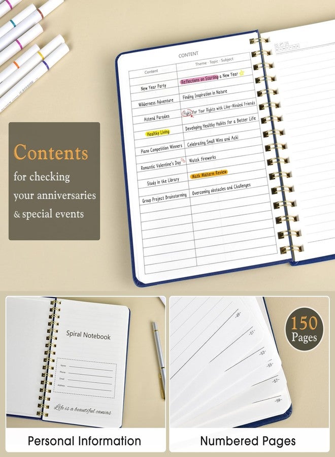 PAPEJOON Lined Spiral Journal Notebook, A5 Hardcover Spiral Journals for Women Men, 100 GSM Paper College Ruled Notebooks, 150 Pages Spiral Bound Notebook for Writing Note Taking Work 5.75" x 8.38" Navy Blue - Image 2