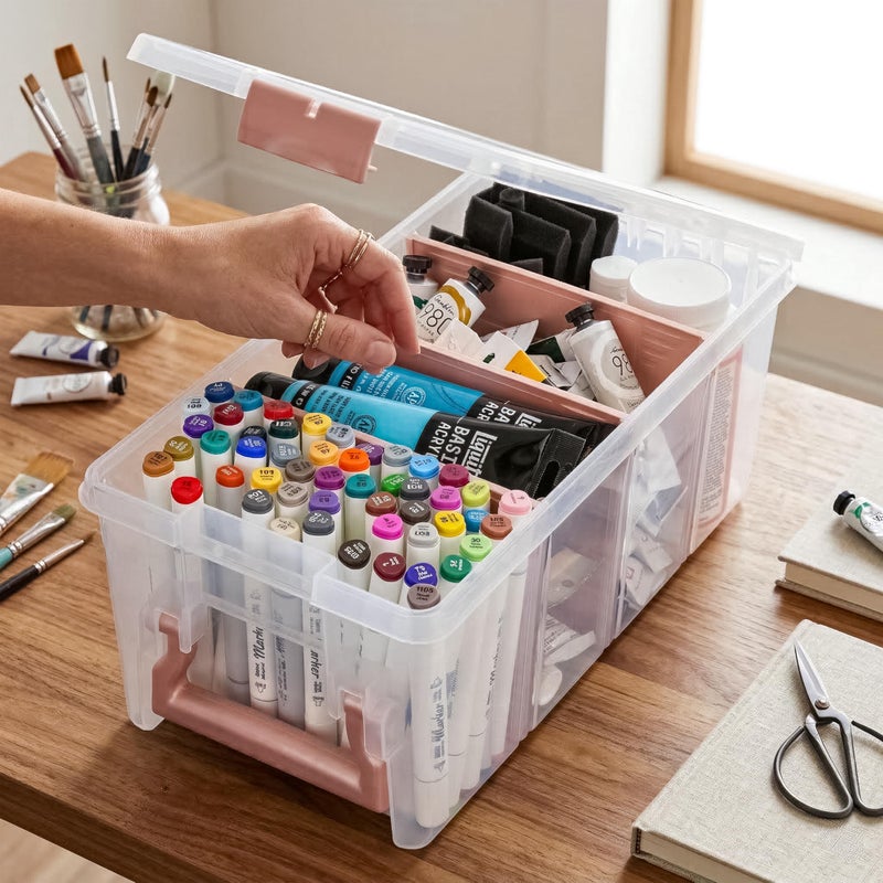 ArtBin Semi Satchel Portable Craft Organizer with 3 Dividers - Clear Plastic Storage Case for Art & Craft Supplies - Image 2