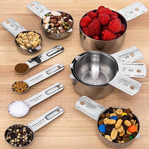 Hudson Essentials Stainless Steel Measuring Cups and Spoons Set - Stackable Set with Spout (11 Piece Set) - Image 2