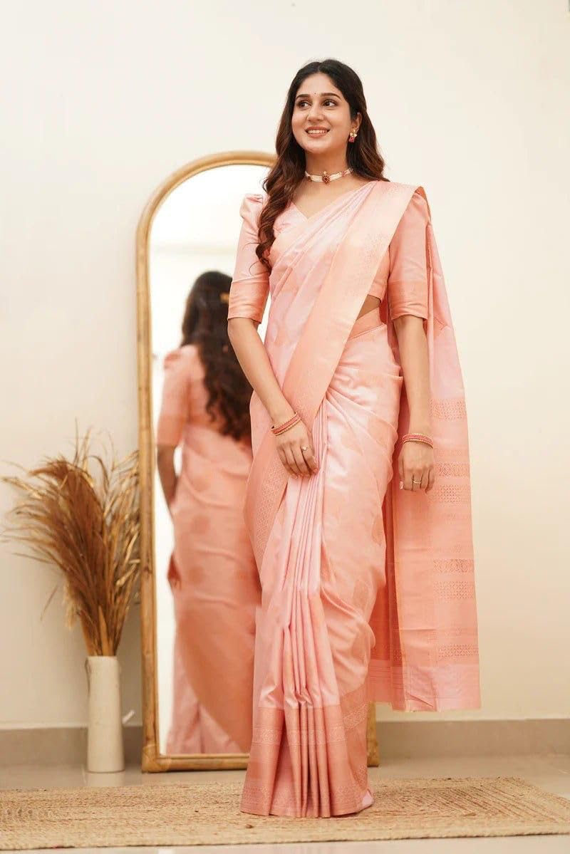 Vivatra Women Banarasi Soft Silk Saree | Jacquard Weaving with Rich Pallu & Border | Includ Matching Utitched Blouse Piece (VT-KP-6015-Light Pink) - Image 2