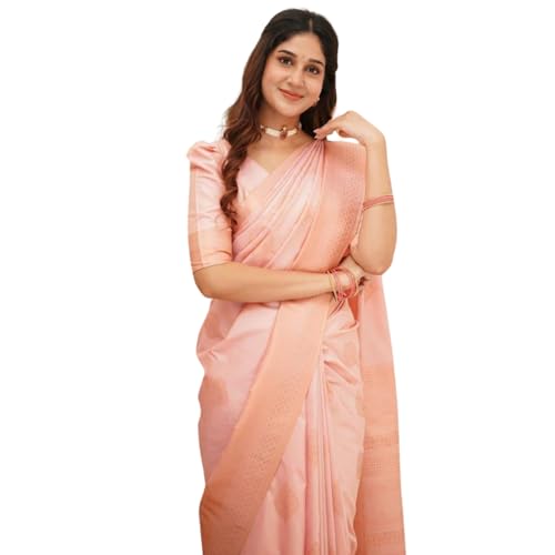 Vivatra Women Banarasi Soft Silk Saree | Jacquard Weaving with Rich Pallu & Border | Includ Matching Utitched Blouse Piece (VT-KP-6015-Light Pink) - Image 1