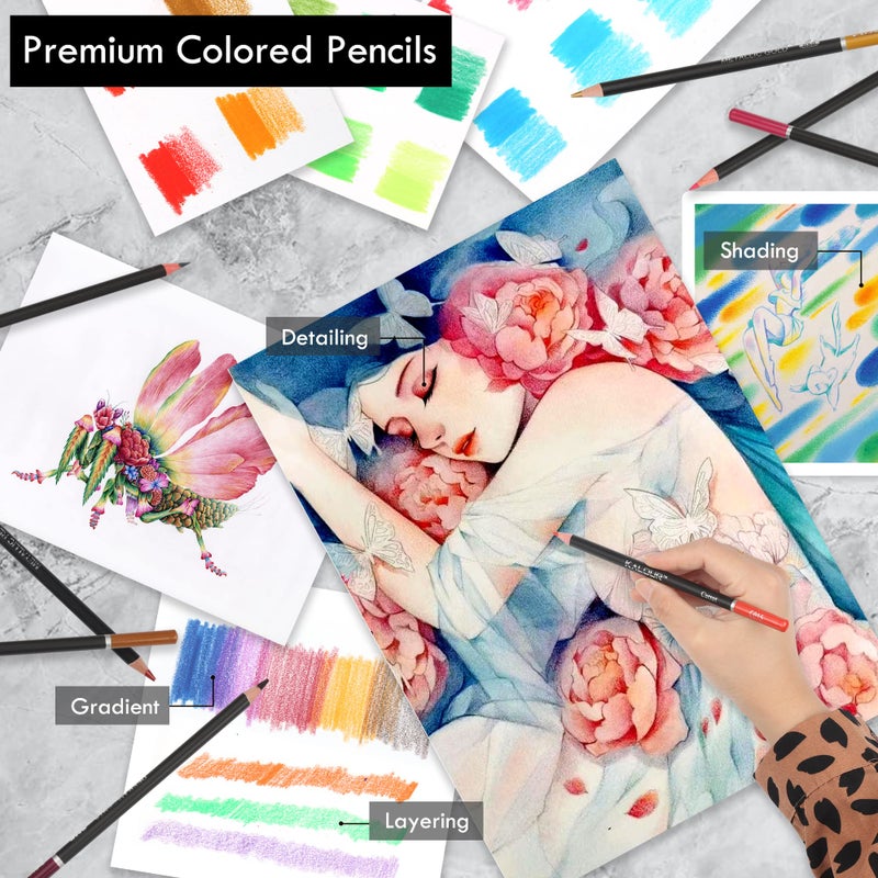 KALOUR 180 Colored Pencil for Artists - Rich Pigment Soft Core - Oil-Based - Ideal for Coloring Drawing Sketching Shading Blending - Vibrant Colorï¼ˆTin Caseï¼‰ - Image 3