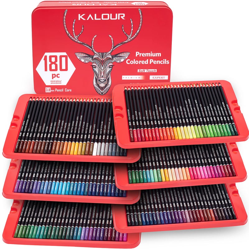 KALOUR 180 Colored Pencil for Artists - Rich Pigment Soft Core - Oil-Based - Ideal for Coloring Drawing Sketching Shading Blending - Vibrant Colorï¼ˆTin Caseï¼‰ - Image 1