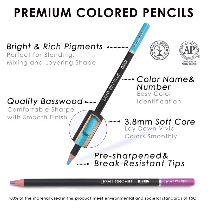 KALOUR 180 Colored Pencil for Artists - Rich Pigment Soft Core - Oil-Based - Ideal for Coloring Drawing Sketching Shading Blending - Vibrant Colorï¼ˆTin Caseï¼‰ - Image 2