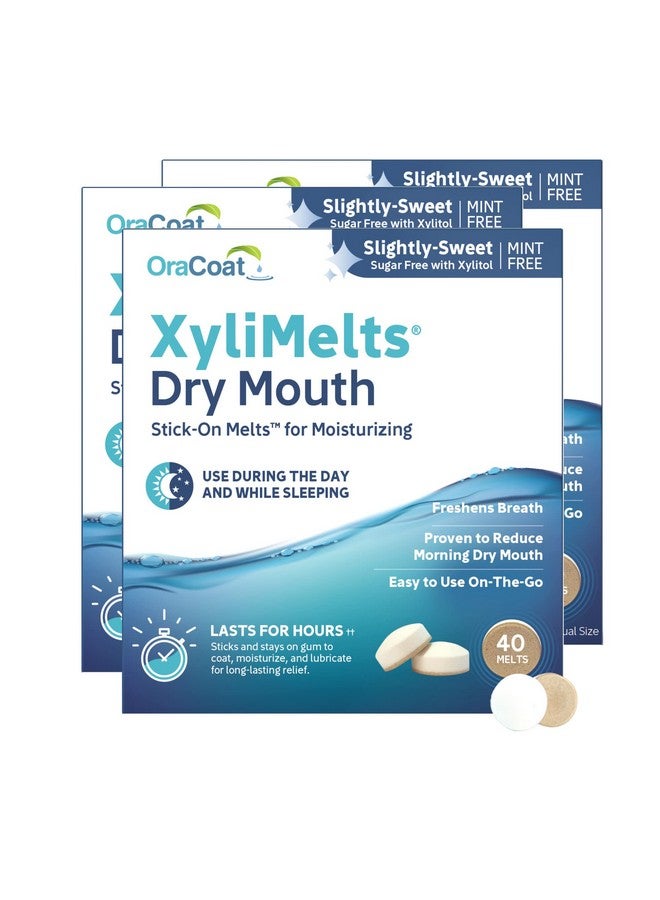 OraCoat XyliMelts Dry Mouth Relief Moisturizing Oral Adhering Discs 40 Count, 3 Pack, Slightly-Sweet with Xylitol, for Dry Mouth, Stimulates Saliva - Image 1