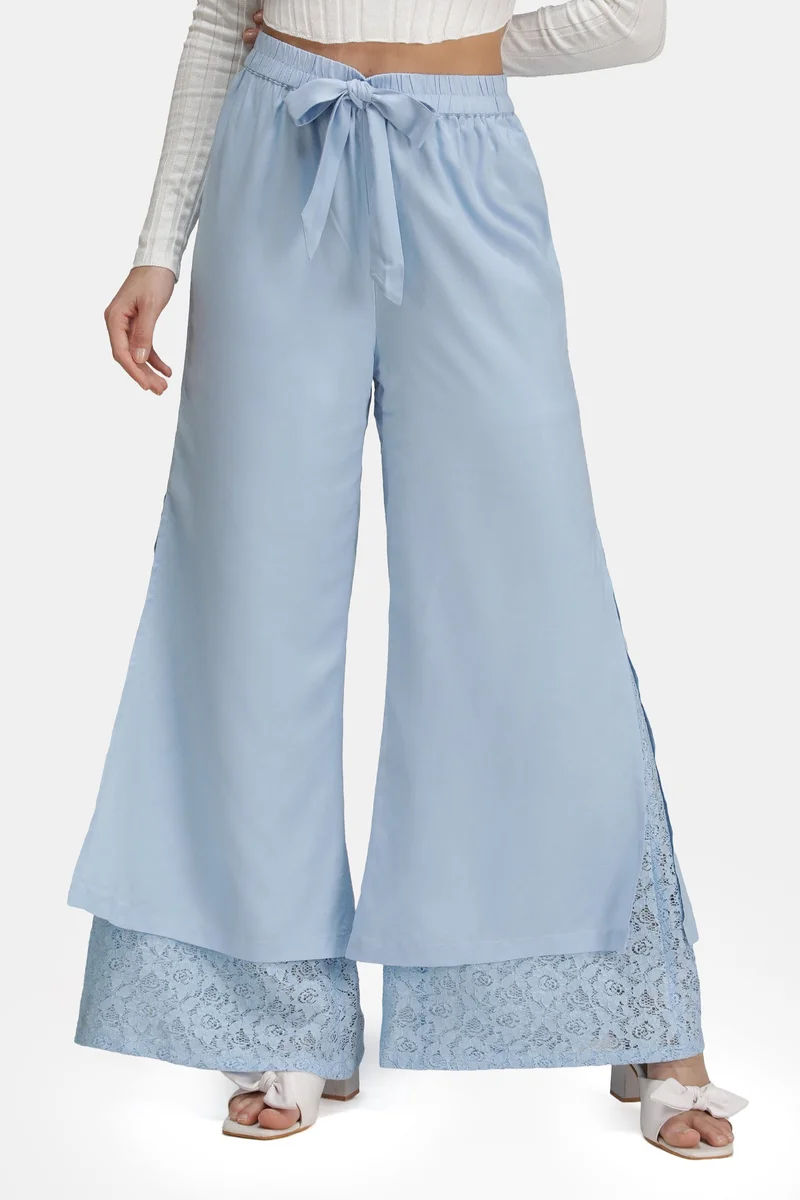 Virgio Solid Viscose Relaxed Lace-Tie Pants for Women
