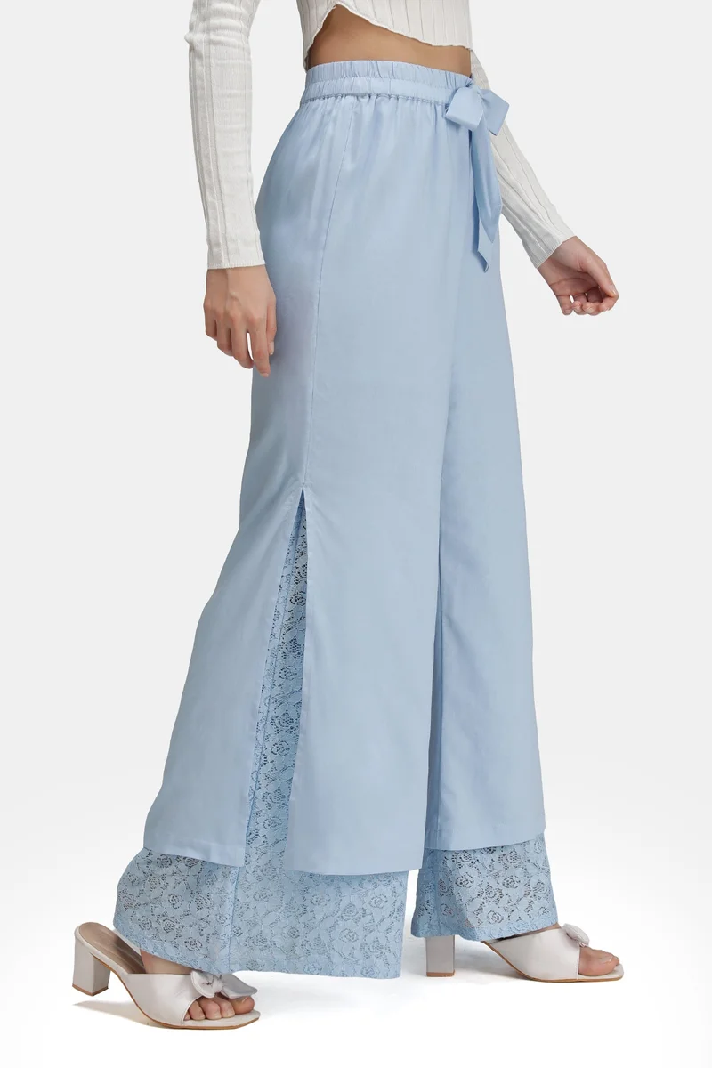 Virgio  Solid Viscose Relaxed Lace-Tie Pants for Women for Women | Best Price UAE