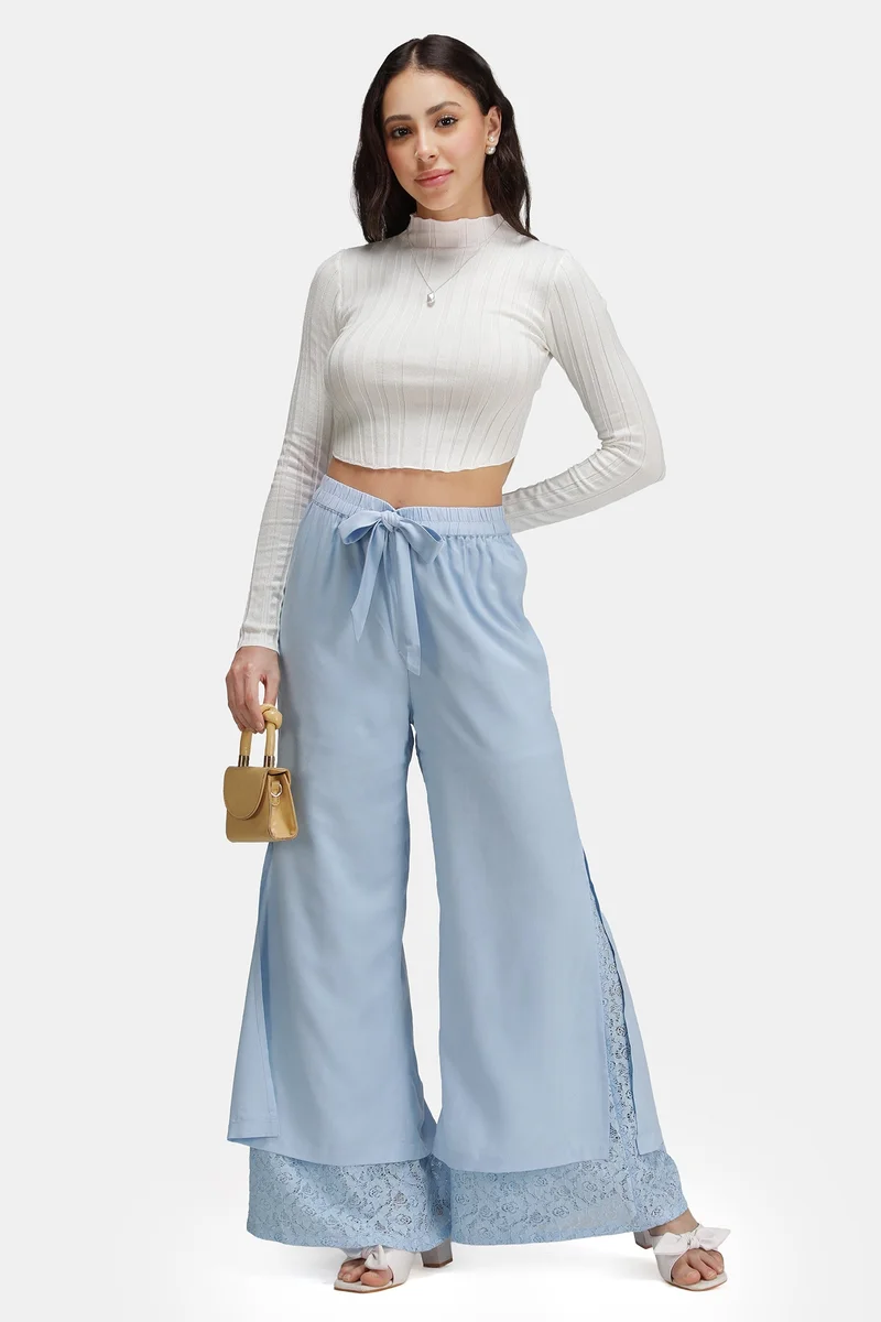 Virgio Solid Viscose Relaxed Lace-Tie Pants for Women