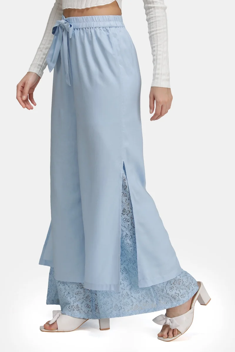 Virgio  Solid Viscose Relaxed Lace-Tie Pants for Women for Women | Best Price UAE