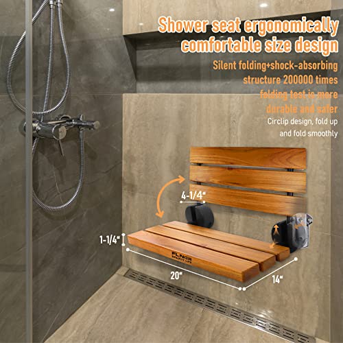 Flngr 20 inchs Teak Folding Shower Seat Wall Mounted,Fold Down Shower Bench for Small Shower Space, Home Care Teak Wood Stool for Inside Shower,Pregnants-Maximum Load 440lb,for Elderly, Adults - Image 3