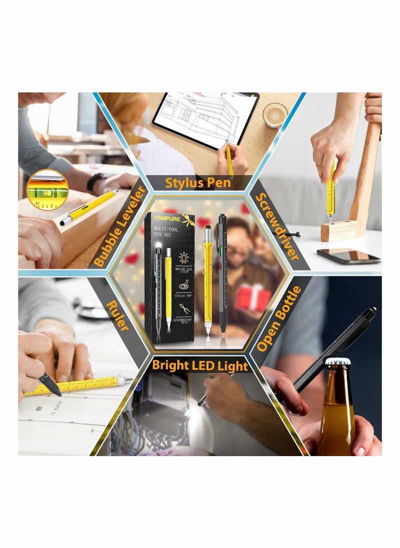 Y&D - Tools Gifts for Men Multitool Pen - Cool Gadgets Dad Unique Birthday Who Have Everything Engineer Woodworker Carpenter, Pocket Multi Tool with Light, Stylus, Ruler, Screwdriver - Image 1