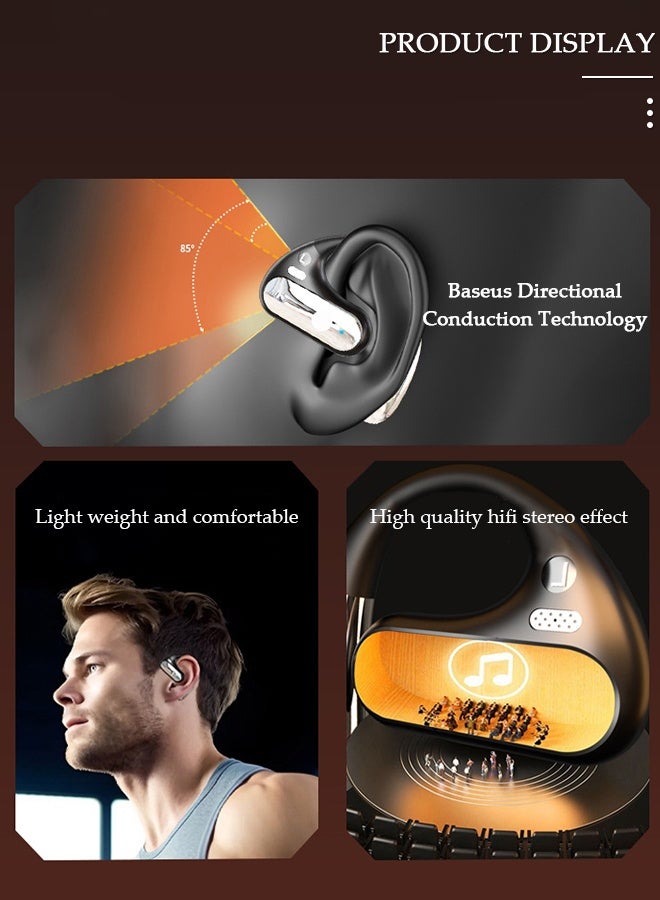 DUNISO Wireless Headphones Bluetooth Ear Clip Earphones Open Ear with Mic Wireless Charging Case LED Power Display and Touch Control for Running Sport Gym - Image 2