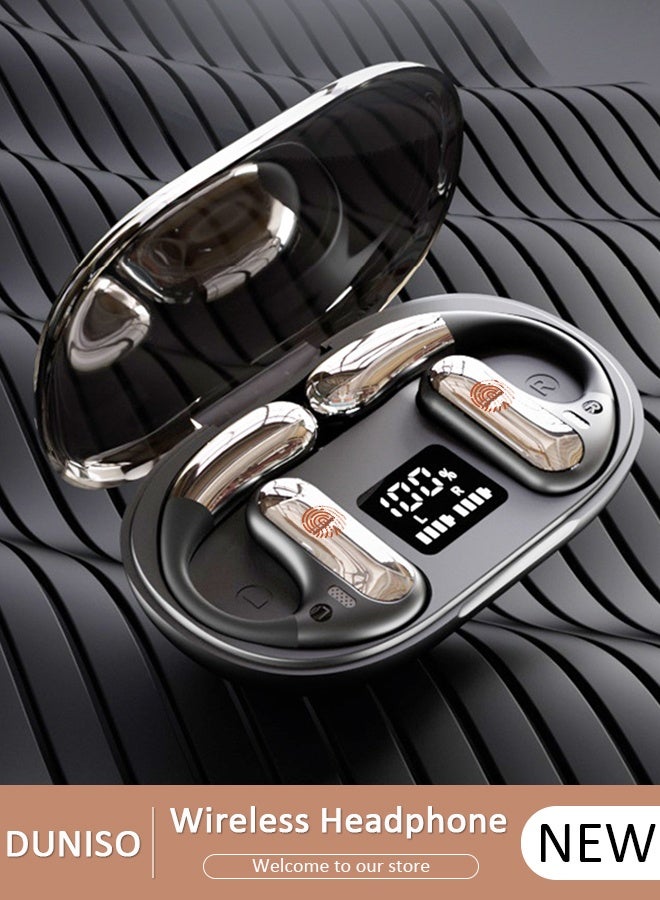 DUNISO Wireless Headphones Bluetooth Ear Clip Earphones Open Ear with Mic Wireless Charging Case LED Power Display and Touch Control for Running Sport Gym - Image 1