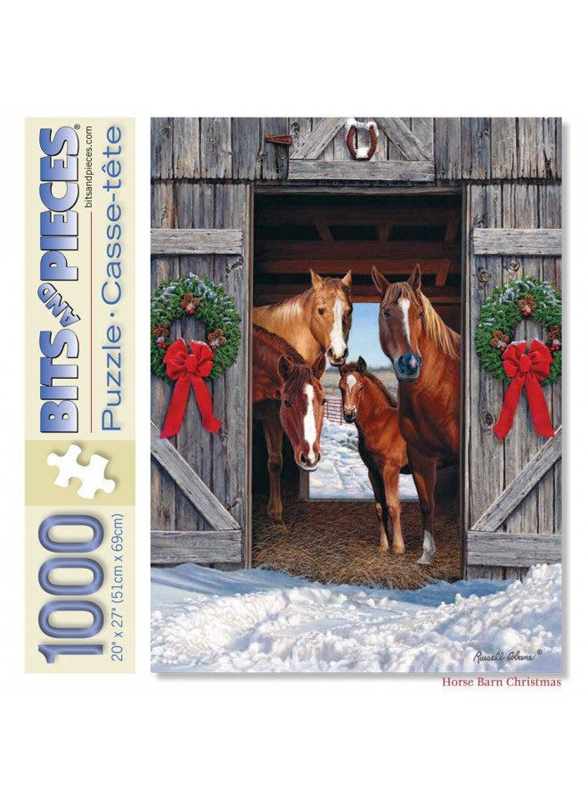 Bits and Pieces Bits and Pieces - 1000 Piece Jigsaw Puzzle for Adults - Horse Barn Christmas - 1000 pc Winter Holiday Scene Jigsaw by Artist Russell Cobane  - Image 1