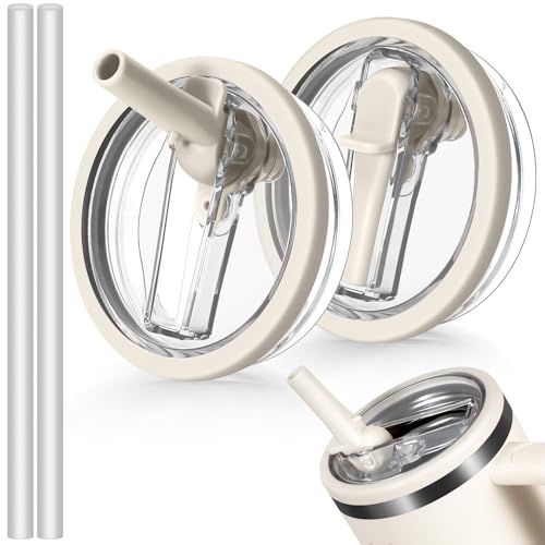 ANTAND 2 Pack Leakproof Lid Replacement 40 oz for Stanley Cup Accessories, Flip Straw Tumbler Leak Proof Lids for Stanley Quencher H2.0, Dust-Proof Straw Cover for stanley cups 40oz (Beige, Beige) - Image 1