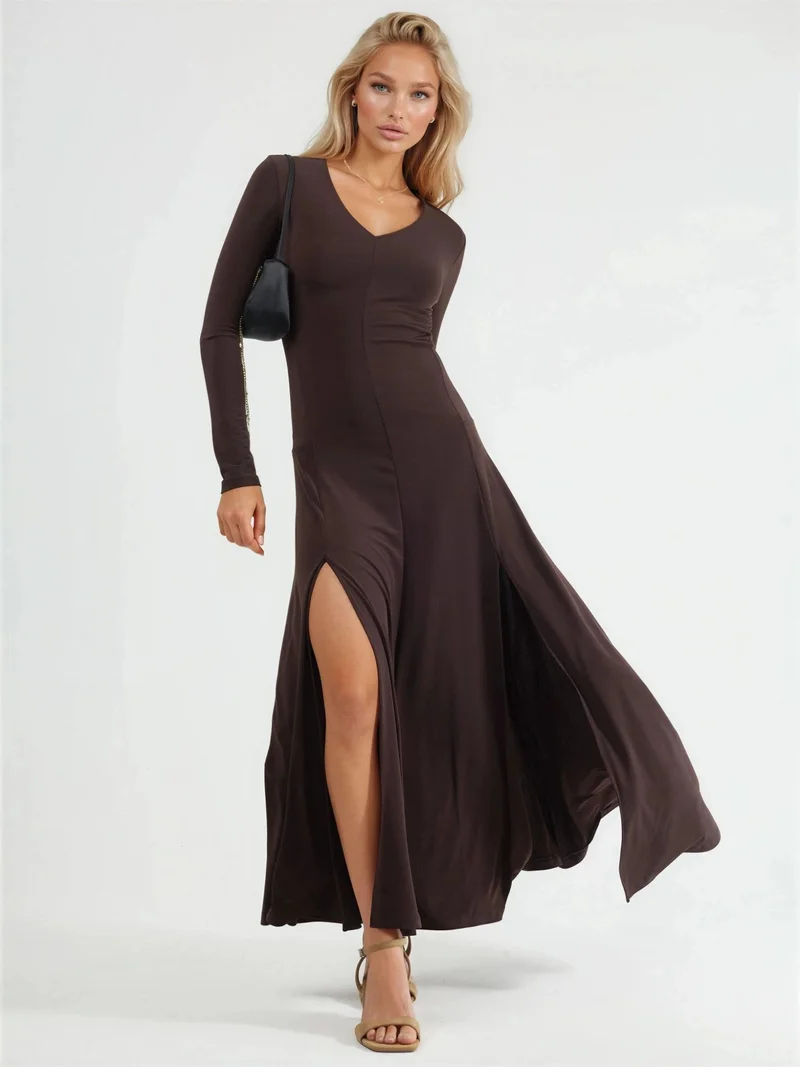 Qustyle QU STYLE Double Slit Maxi Dress