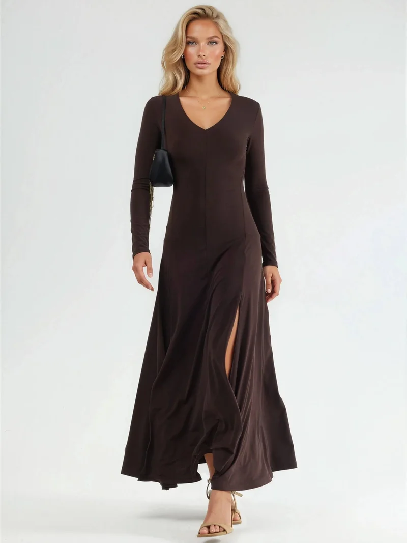 Qustyle QU STYLE Double Slit Maxi Dress