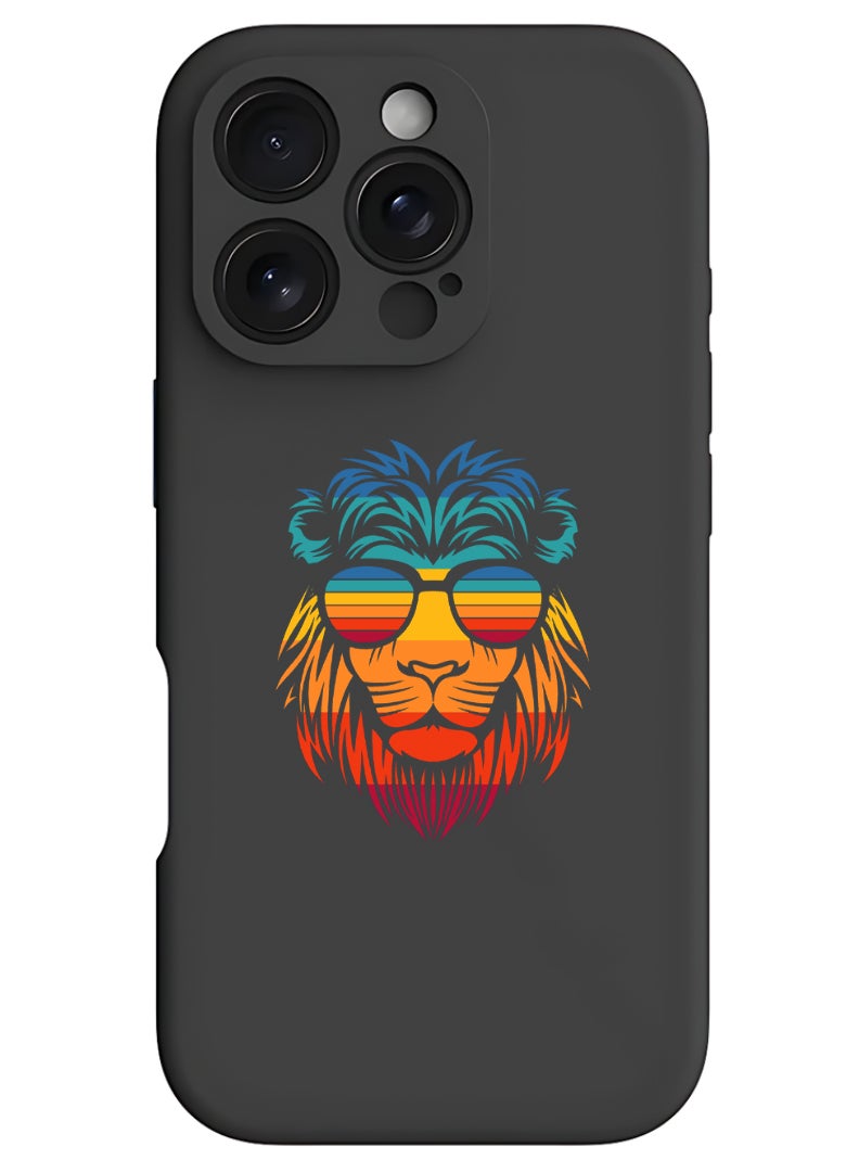 Theodor iPhone 16 Pro Black Protective Slim Fit Case Liquid Silicone Cover with Full Body Protection Anti-Scratch Shockproof Case For iPhone - lion - Image 1