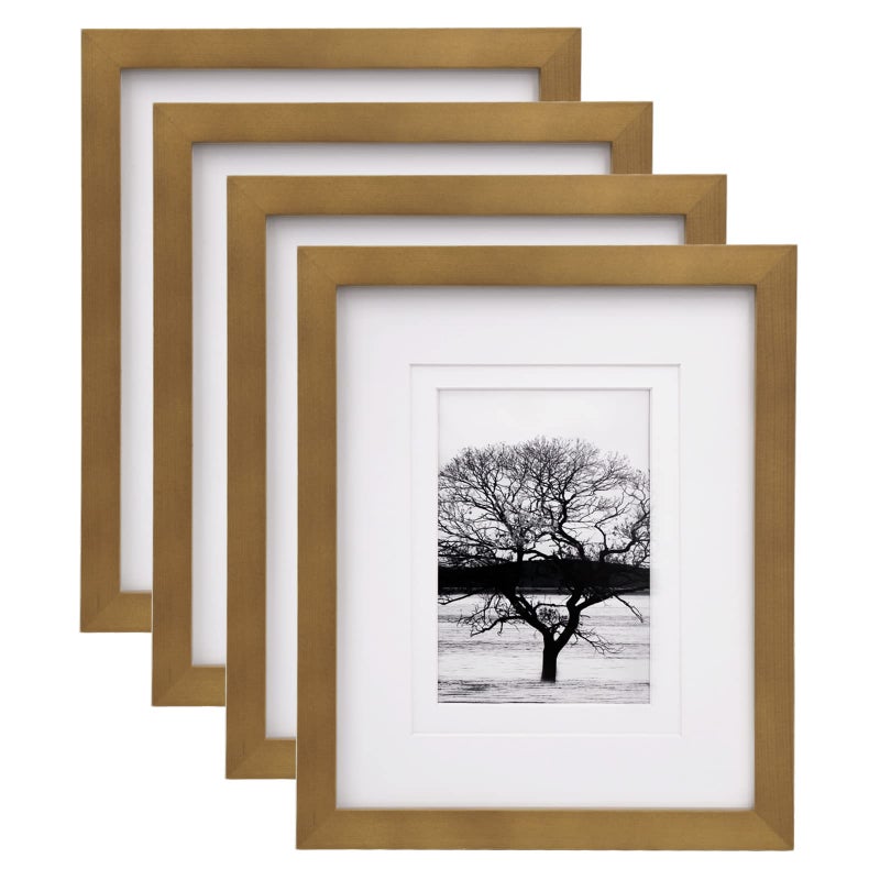 إطارات صور إيغوفاين 8x10 عبوة 4 لإطارات صور 4x6 أو 5x7 مع مات مصنوعة من الخشب الصلب مغطاة بالبلاستيك الشفاف لعرضها على الطاولة أو تعليقها على الحائط لون بني فاتح