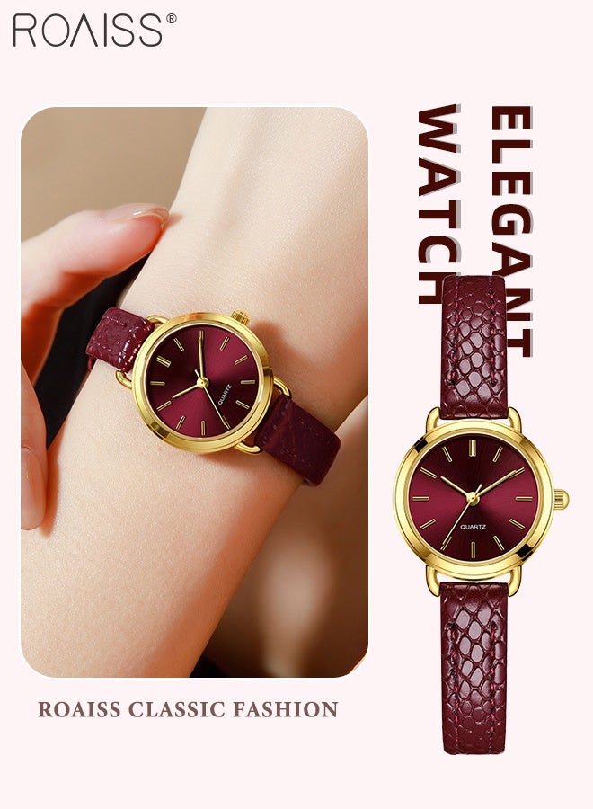 رويس ساعة كوارتز نسائية بسيطة بحزام جلدي، شاشة عرض تناظرية، قرص دائري، ساعة يد أنيقة مقاومة للماء حتى عمق 30 مترًا للعمل والترفيه كهدية للنساء - Image 1