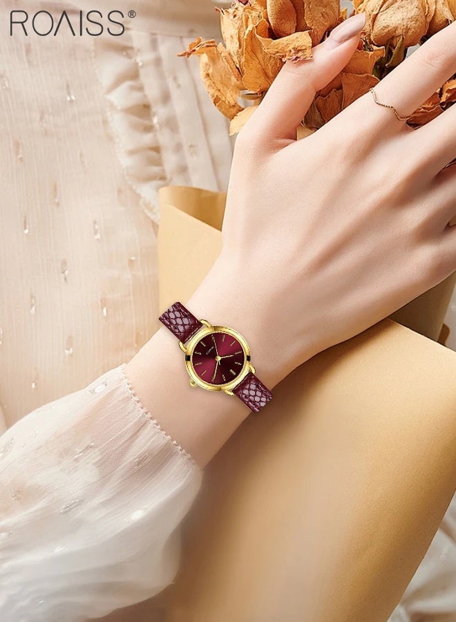 رويس ساعة كوارتز نسائية بسيطة بحزام جلدي، شاشة عرض تناظرية، قرص دائري، ساعة يد أنيقة مقاومة للماء حتى عمق 30 مترًا للعمل والترفيه كهدية للنساء - Image 2