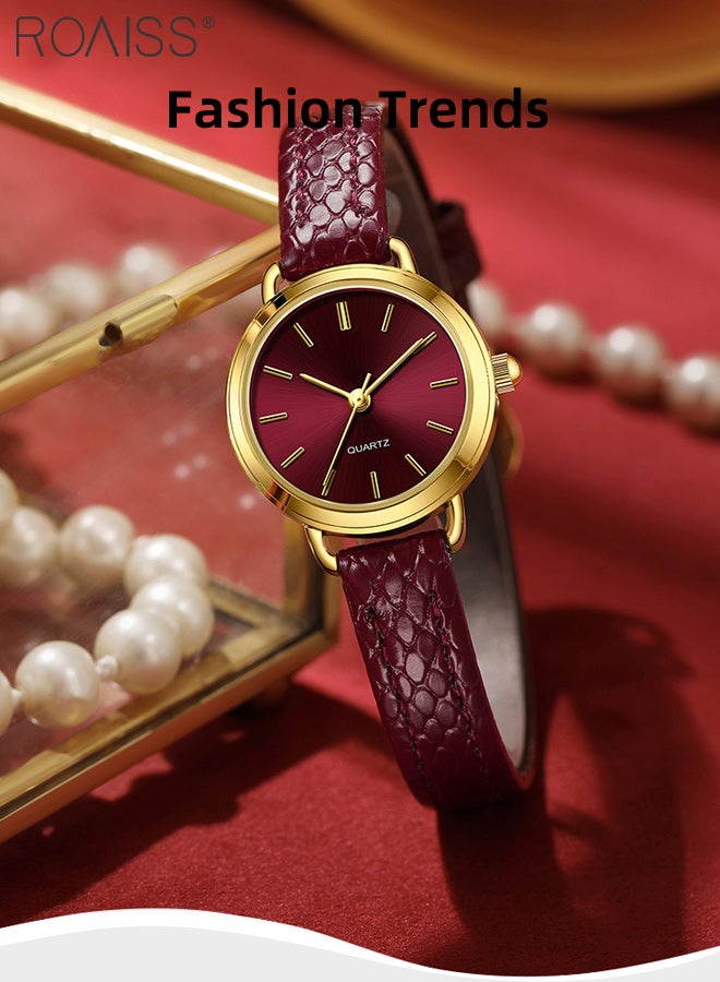 رويس ساعة كوارتز نسائية بسيطة بحزام جلدي، شاشة عرض تناظرية، قرص دائري، ساعة يد أنيقة مقاومة للماء حتى عمق 30 مترًا للعمل والترفيه كهدية للنساء - Image 4