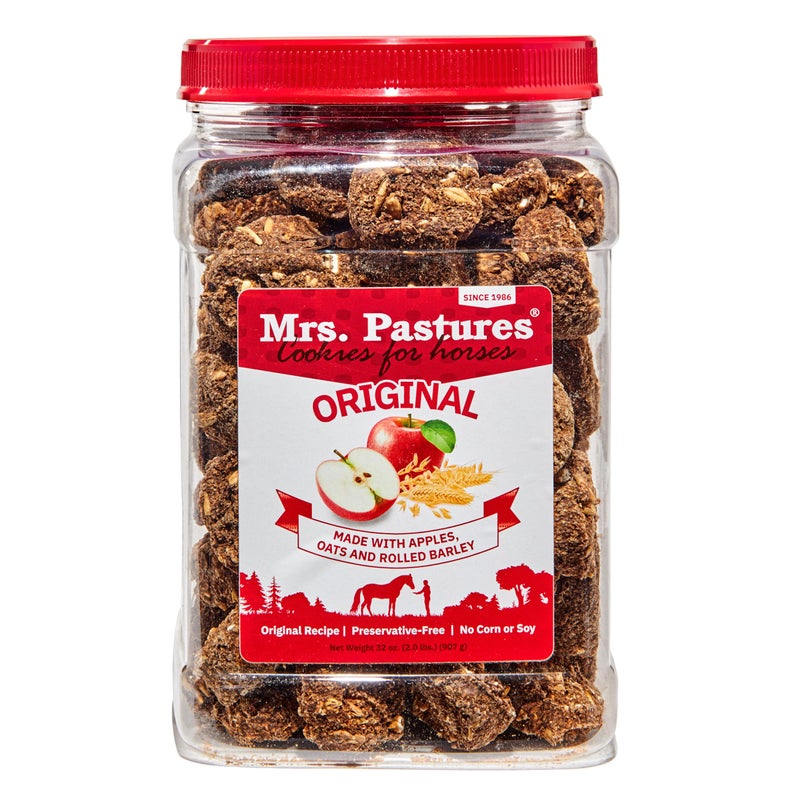 Mrs Pastures Cookies and Treats for Horses - Premium Horse Treats - Made with Apples, Oats, and Rolled Barley - Preservative Free - All Natural Ingredients - No Corn or Soy - Made in USA - (32oz Jar)
