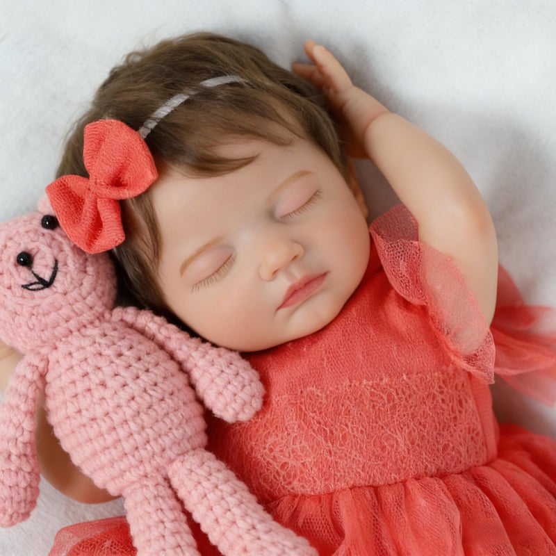 SCOM Reborn Baby Dolls Girl 20 Inch Realistic Newborn Sleeping Baby Dolls Girl with Weighted Soft Cloth Body Poseable Vinyl Limbs with Feeding Toy Accessories Dolls Gift for Kids 3 - Image 3