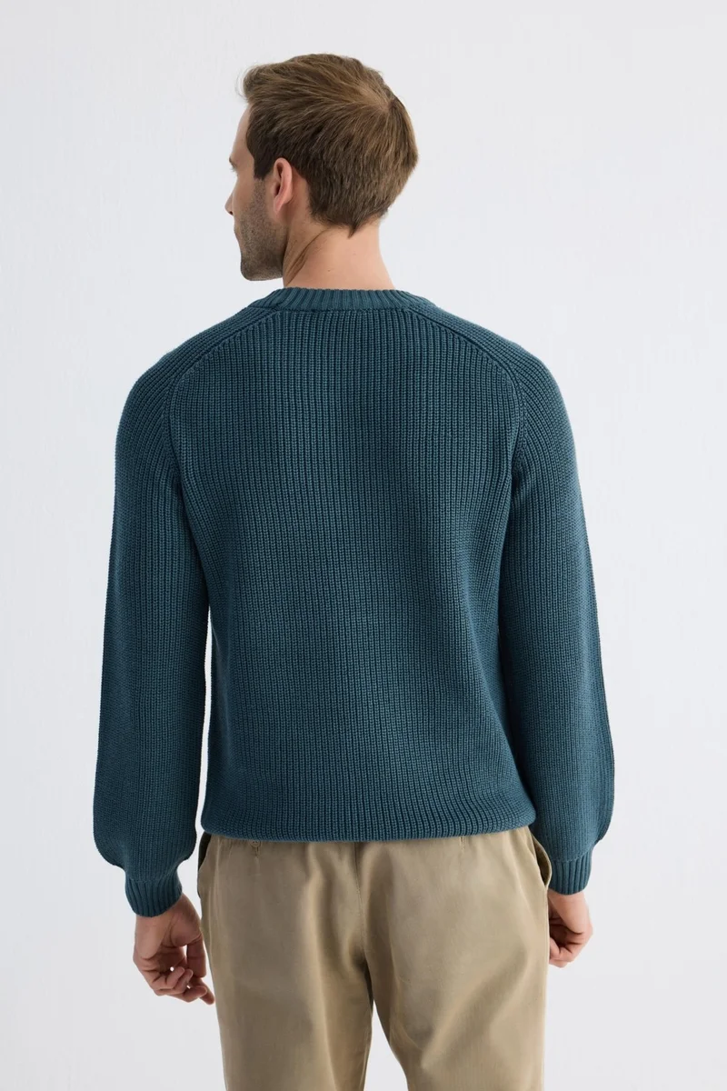Odelon Men's Crew Neck Selanik Knitted Cotton Knitwear Sweater Petrol