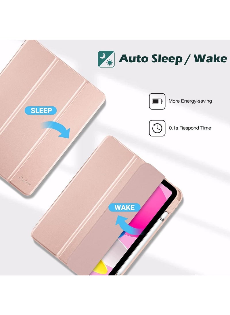 DUSALA iPad 10.9 Inch 10th Gen Case with Pencil Holder 2022 Clear Transparent Back Shell Trifold Protective cover Shockproof Cover for 2022 iPad 10th Gen A2696 A2757 A2777 Pink - Image 3