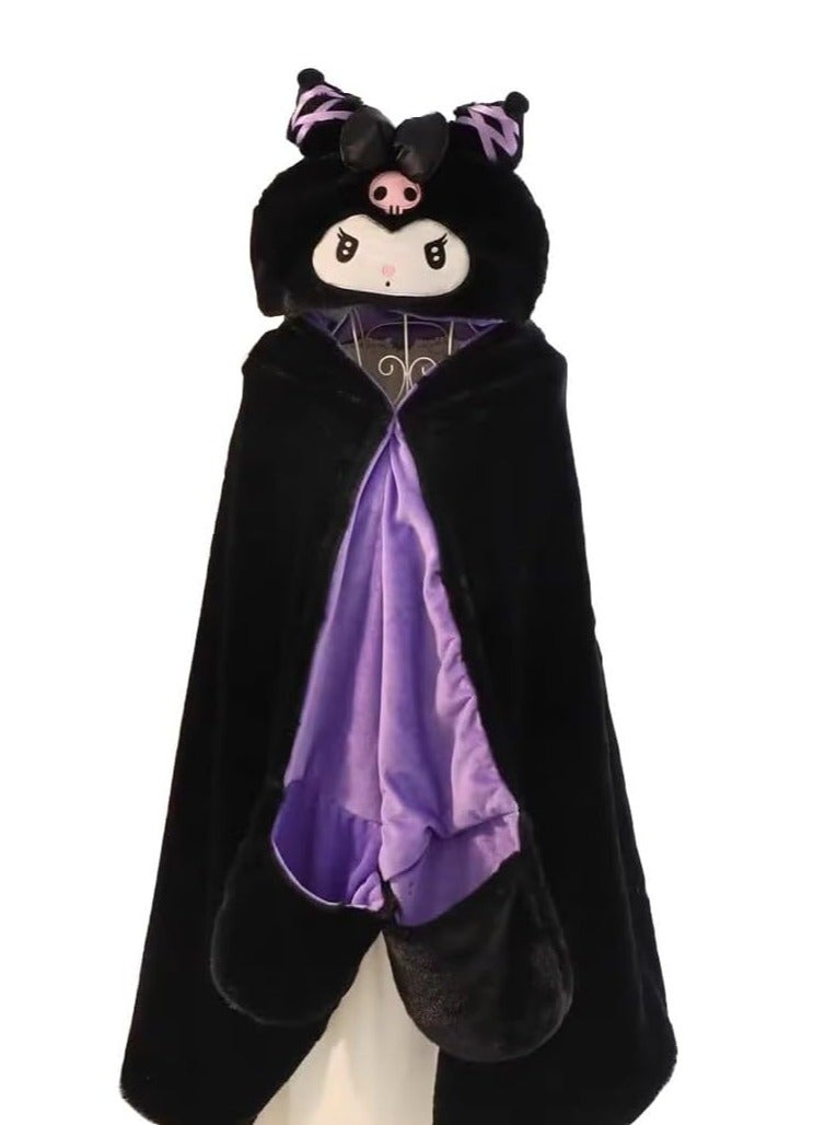 general Sanrio Cartoon Kuromi Portable Hooded Air Conditioner Velvet Blanket, Comfortable Bed Blanket for Girls Bedroom Play/Travel/Snoozing (85×155cm) - Image 1