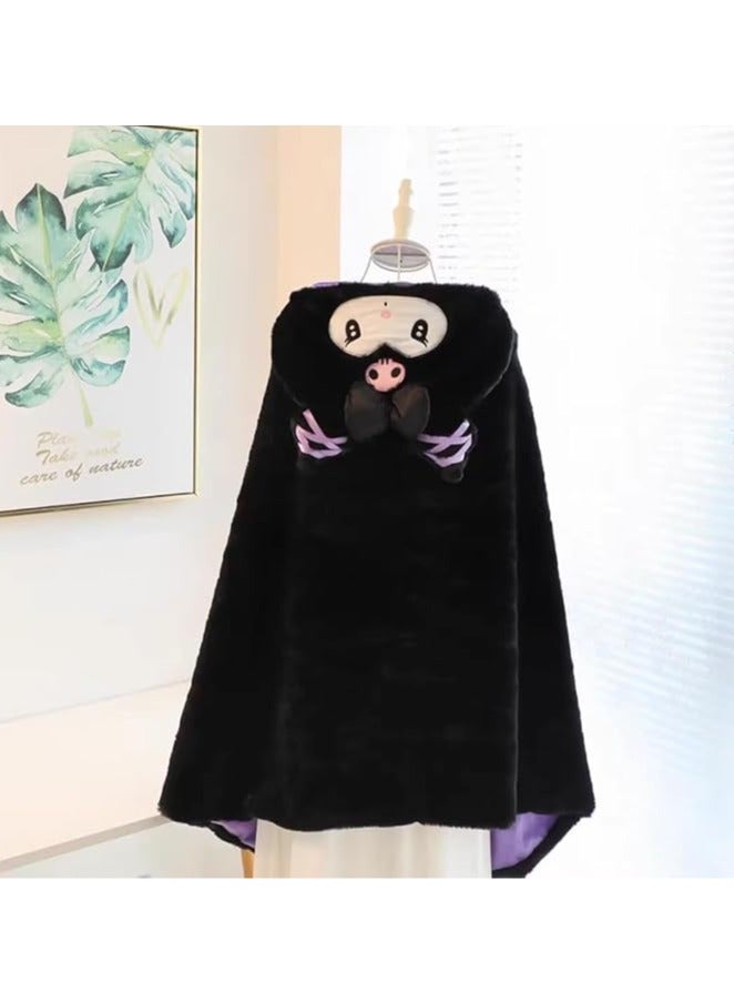 general Sanrio Cartoon Kuromi Portable Hooded Air Conditioner Velvet Blanket, Comfortable Bed Blanket for Girls Bedroom Play/Travel/Snoozing (85×155cm) - Image 3