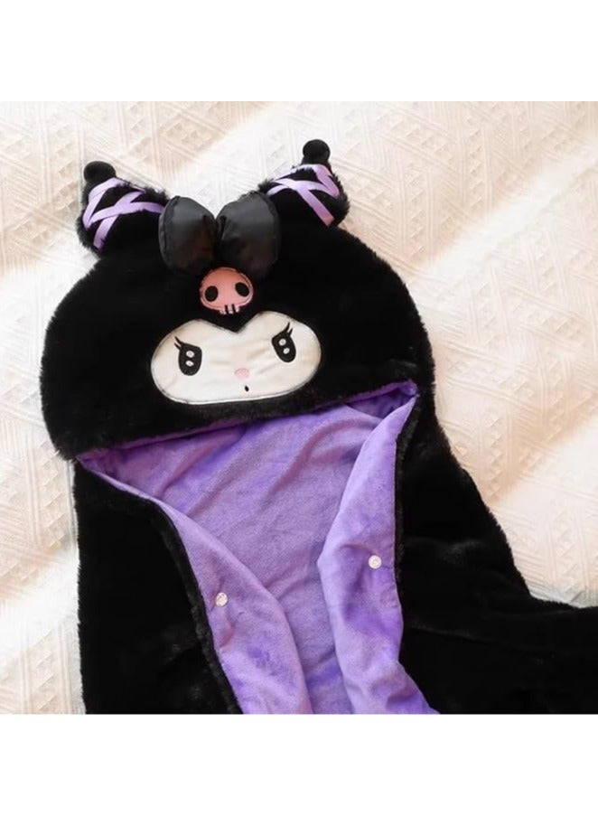 general Sanrio Cartoon Kuromi Portable Hooded Air Conditioner Velvet Blanket, Comfortable Bed Blanket for Girls Bedroom Play/Travel/Snoozing (85×155cm) - Image 4