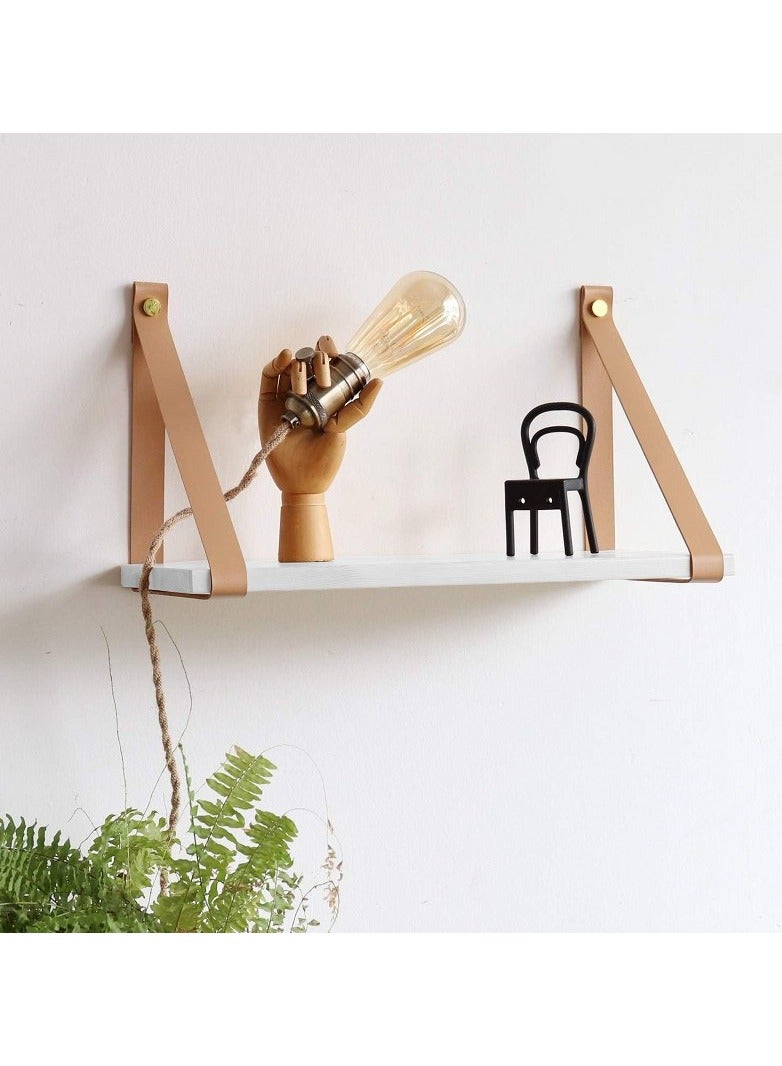 Home Gallery 1 PU Biege Leather Strap Wall Floating Shelf white - Image 1