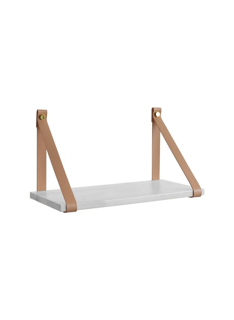 Home Gallery - PU Biege Leather Strap Wall Floating Shelf white - Image 1
