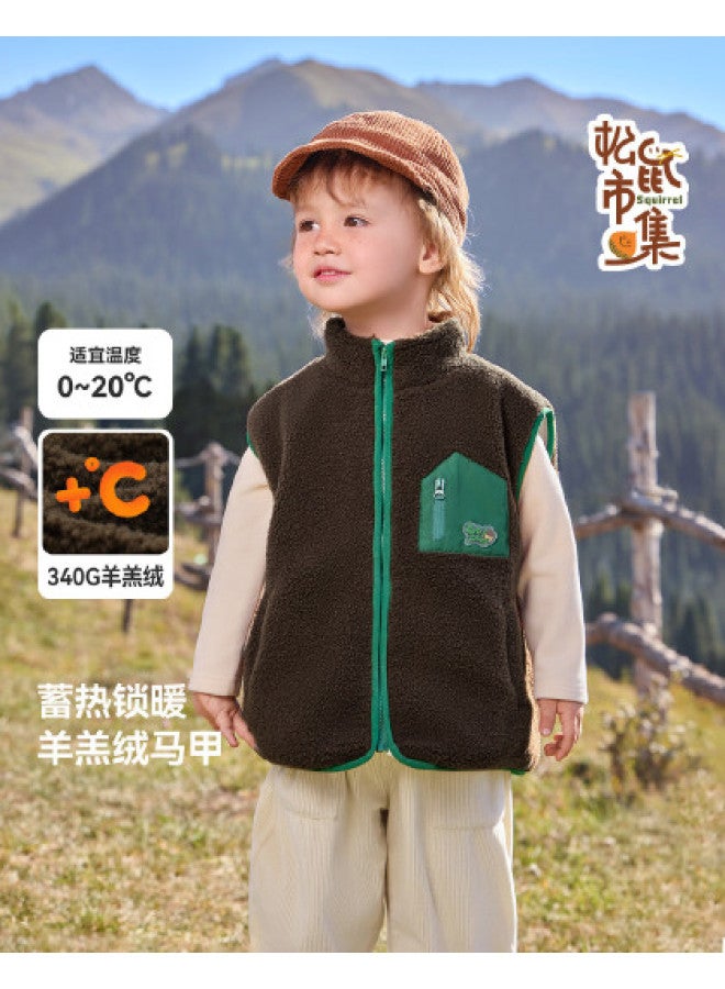 Boys' Vest Autumn/winter Style Baby Lamb Fleece Sleeveless Vest Fleece Lined Thickened Autumn Clothing 2025 New Girls' - Image 1