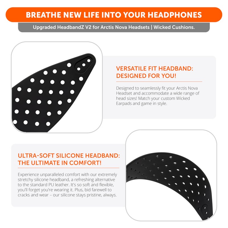 WC HeadbandZ Arctis Nova V2 - Upgraded Wide Silicone Headband Compatible with Arctis Nova Headsets by Wicked Cushions | Wider Weight-Distributing Design, Softer Flexible Silicone | Black - Image 4