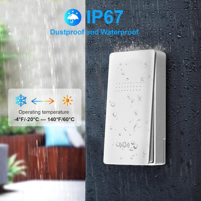 CANWUPON Wireless Doorbell - Self-Powered Door Bells No Battery Required for Home, Push Button Plug-through Waterproof Cordless Door Chime, up to 1300ft Range with 38 Ringtone, 120dB Extra Loud Doorbells - Image 4