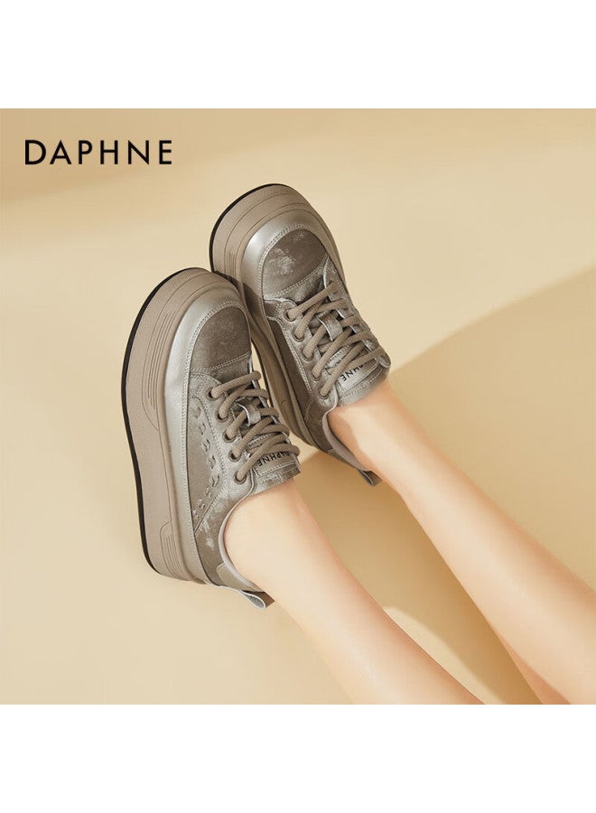 Daphne Women's Round Toe Thick Sole Retro Fashion Sports Casual Sneakers Champagne Size 39 - Image 4