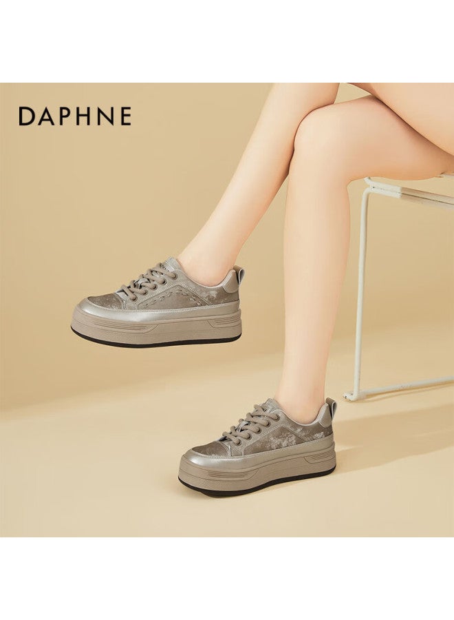 Daphne Women's Round Toe Thick Sole Retro Fashion Sports Casual Sneakers Champagne Size 39 - Image 2