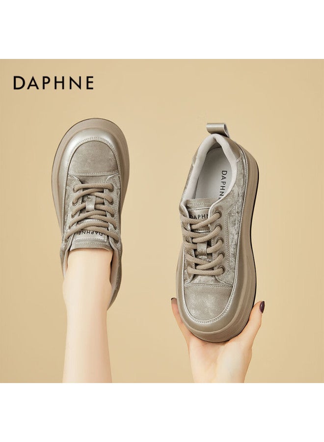Daphne Women's Round Toe Thick Sole Retro Fashion Sports Casual Sneakers Champagne Size 39 - Image 1