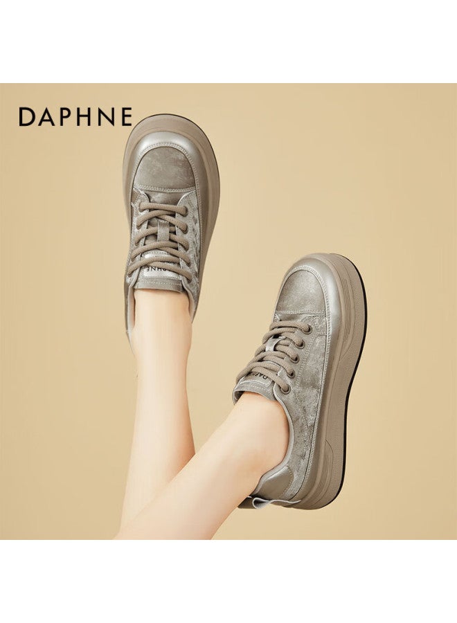 Daphne Women's Round Toe Thick Sole Retro Fashion Sports Casual Sneakers Champagne Size 39 - Image 3